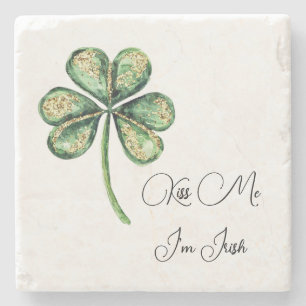 Kiss Me I'm Irish Shamrock St. Patrick's Day Stone Coaster