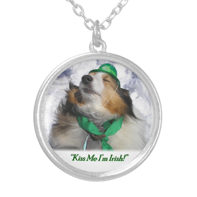 Kiss Me I'm Irish! Silver Plated Necklace (Front)
