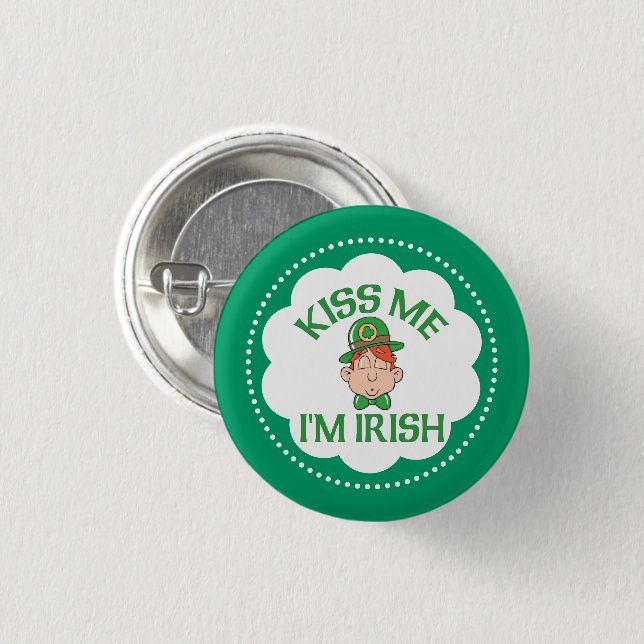 Kiss Me I'm Irish Smooching Man Pinback Button (Front & Back)