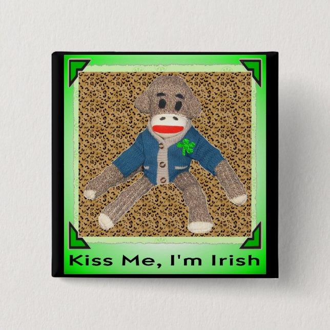 Kiss Me, I'm Irish Sock Monkey Pinback Button (Front)