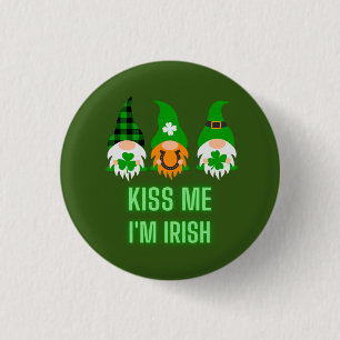 Kiss Me I'm Irish St. Patrick's Day Gnome Shamrock Button