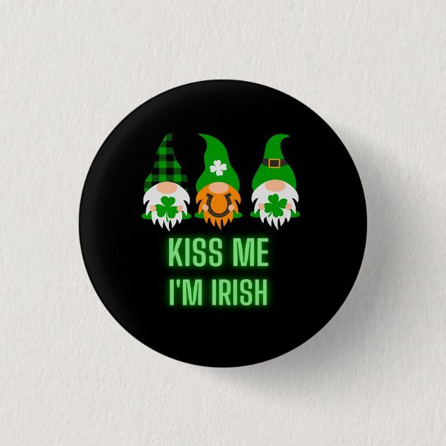 Kiss Me I'm Irish St. Patrick's Day Gnome Shamrock Button (Front)