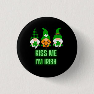 Kiss Me I'm Irish St. Patrick's Day Gnome Shamrock Button