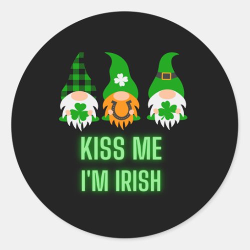 Kiss Me Im Irish St Patricks Day Gnome Shamrock Classic Round Sticker