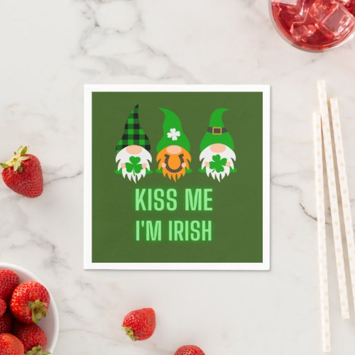 Kiss Me Im Irish St Patricks Day Gnome Shamrock Napkins