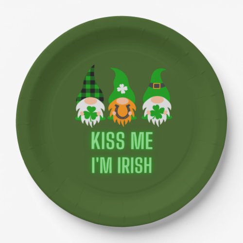 Kiss Me Im Irish St Patricks Day Gnome Shamrock Paper Plates