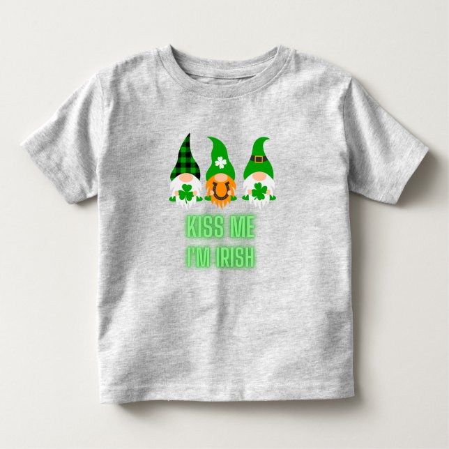 Kiss Me I'm Irish St. Patrick's Day Gnome Shamrock Toddler T-shirt (Front)