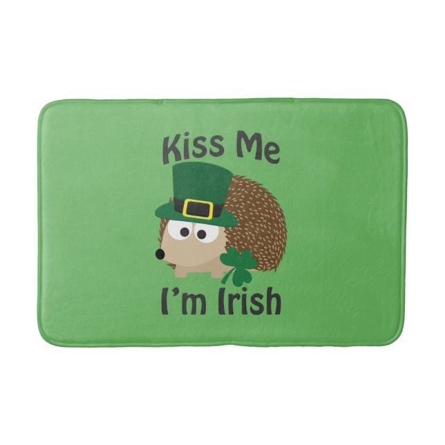 Kiss Me Im Irish St Patricks Day Hedgehog Bath Mat (Front)