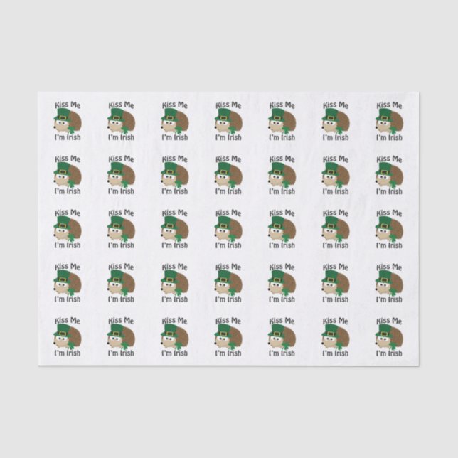 Kiss Me Im Irish St Patricks Day Hedgehog Tissue Paper (Front)