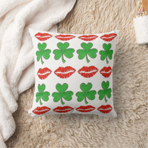 Kiss Me I'm Irish St. Patrick's Day Lips Shamrock Throw Pillow