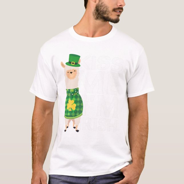 Kiss Me I'm Irish St Patrick's Day Llama T-Shirt (Front)
