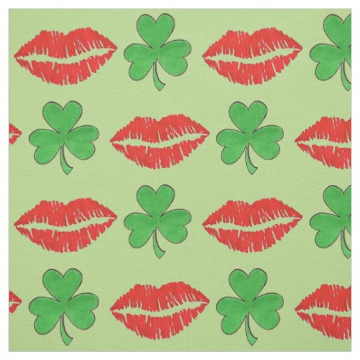 Kiss Me I'm Irish St. Patrick's Day Shamrock Lips Fabric