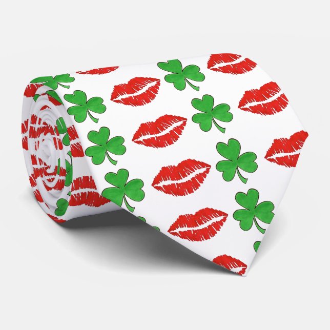 Kiss Me I'm Irish St. Patrick's Day Shamrock Lips Tie (Rolled)
