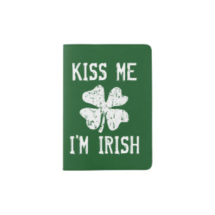 KISS ME I'M IRISH vintage shamrock passport holder