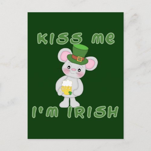 Kiss Me Im Irish with Cute Mouse Postcard