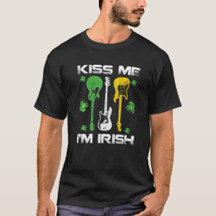 Kiss Me I'm Irish With Guitars Shamrock For St Pat T-Shirt