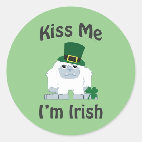 Kiss Me Im Irish Yeti Classic Round Sticker