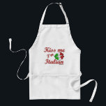 Kiss Me I'm Italian Adult Apron<br><div class="desc">Graphic of lips colored in the Italian flag. Text reads: "Kiss Me I'm Italian".</div>