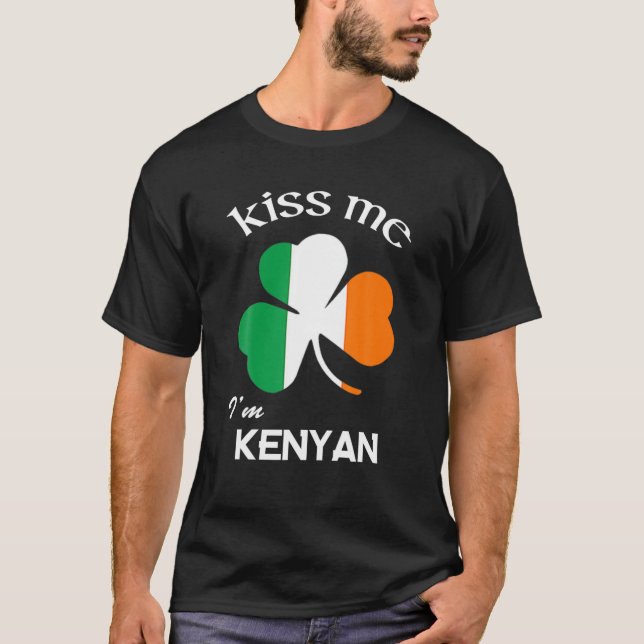 Kiss Me I'm Kenyan Shamrock Kenya St. Patrick's Da T-Shirt (Front)