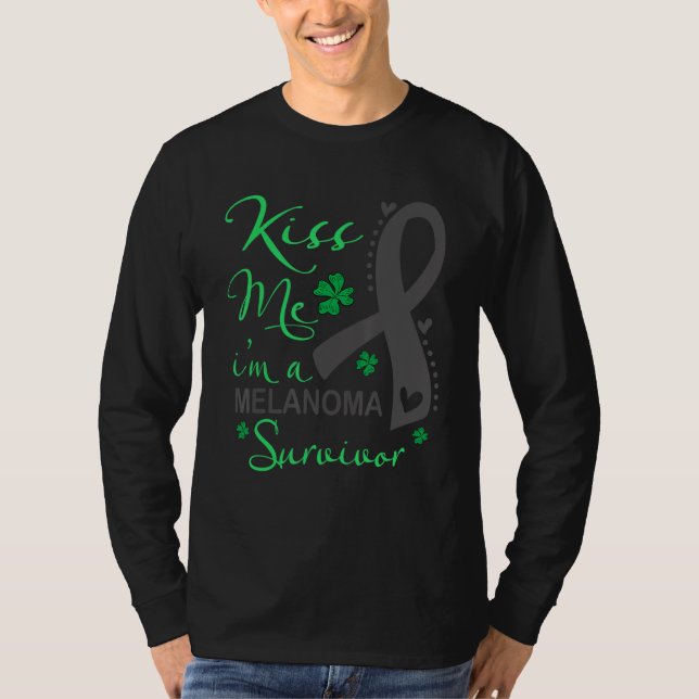 Kiss Me Im Melanoma Survivor St Patrick Day T-Shirt (Front)