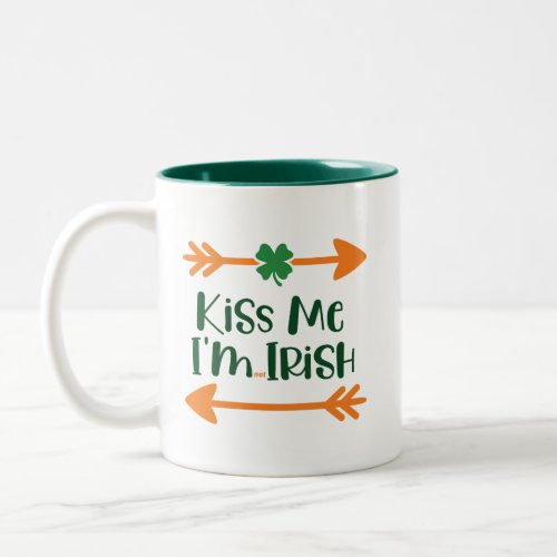 Kiss Me Im not Irish Funny Irish Dusclaimer Two_Tone Coffee Mug