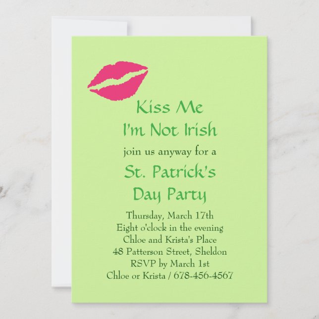 Kiss Me I'm Not Irish Party Invitation (Front)