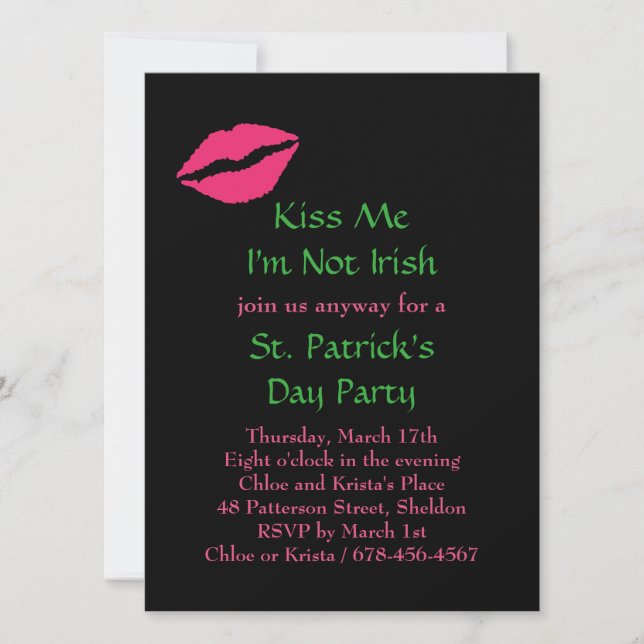 Kiss Me I'm Not Irish Party Invitation - black (Front)