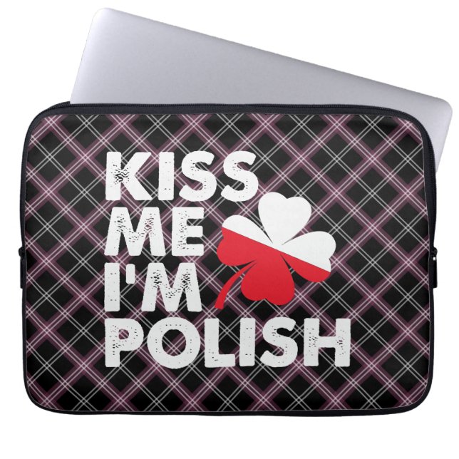 Kiss me I'm Polish Funny St Patricks Day Poland Laptop Sleeve (Front)