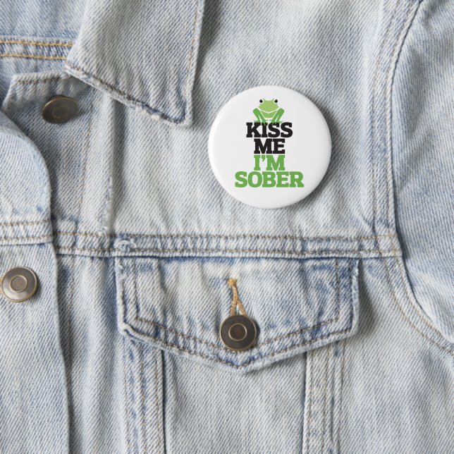 Kiss Me I'm Sober with Frog for St Patrick's Day Button (In Situ)