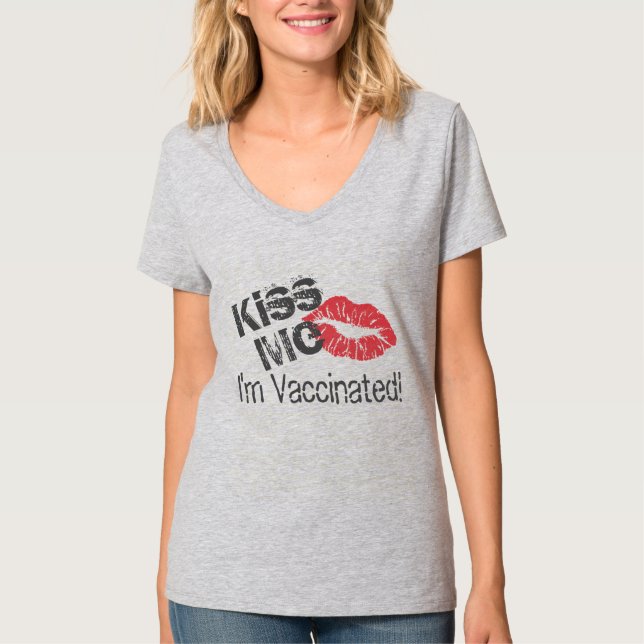 Kiss Me I'm Vaccinated Red Lips T-Shirt (Front)