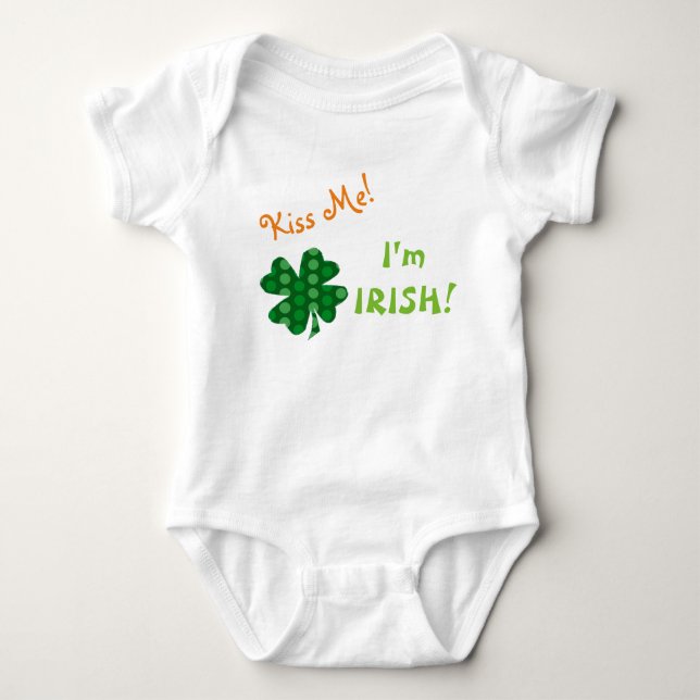 Kiss Me Irish Polkadot Shamrock Baby Bodysuit (Front)