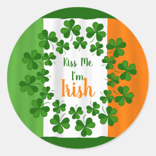Kiss Me Irish Shamrocks Ireland Flag Sticker