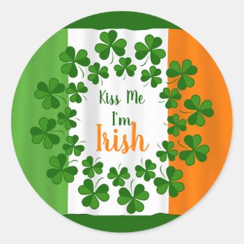 Kiss Me Irish Shamrocks Ireland Flag Sticker by pamdicar at Zazzle