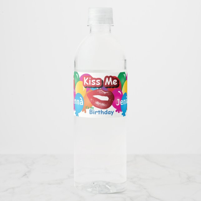 Kiss Me, It's my Birthday Water Bottle Label (Front)