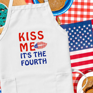 Kiss Me It's the Fourth Lipstick USA Flag Apron
