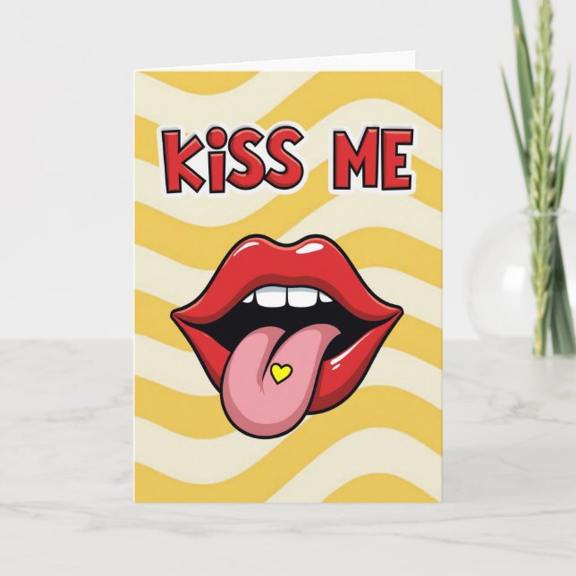 Kiss Me Lips Pop Art Fun Card (Front)