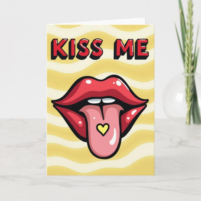 Kiss Me Lips Pop Art Love Card (Front)