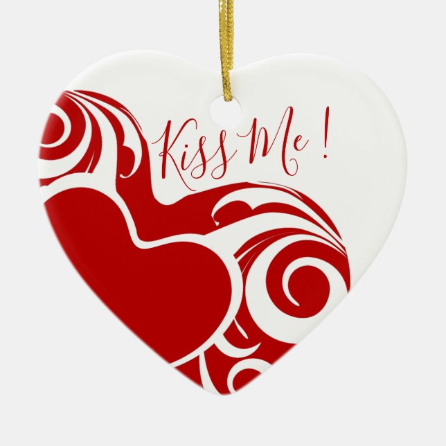 Kiss Me Love Heart Valentines Decor Ceramic Ornament (Front)