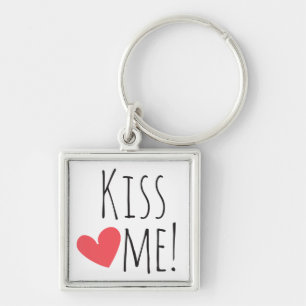 Kiss Me Love Quote Red Heart Wedding Bridal Shower Keychain