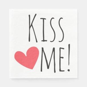 Kiss Me Love Quote Red Heart Wedding Bridal Shower Paper Napkins