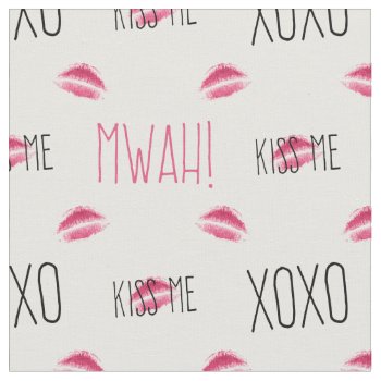 Kiss Me Mwah! Lip Print Pattern Fabric by SnappyDressers at Zazzle