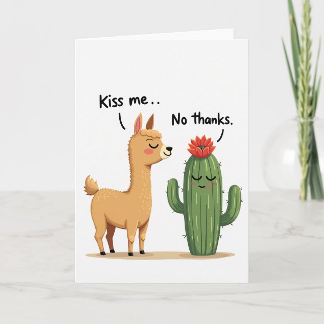 Kiss Me No Thanks Cactus Llama Card (Front)