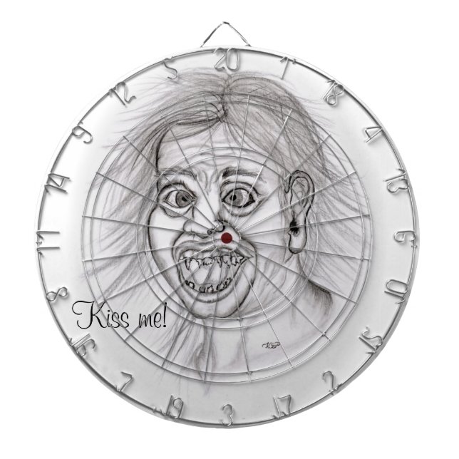 Kiss me! Pencil drawing black and white Design Dart Board (Front)