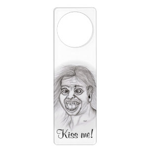 Kiss me! Pencil drawing black and white Design Door Hanger