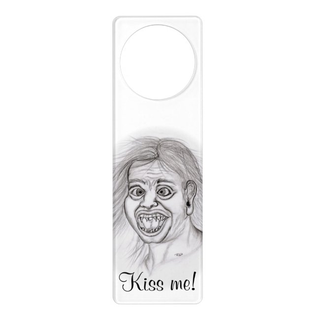 Kiss me! Pencil drawing black and white Design Door Hanger (Front)