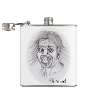 Kiss me! Pencil drawing black and white Design Flask