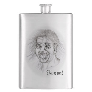 Kiss me! Pencil drawing black and white Design Flask