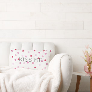 KISS ME Pink Watercolor Dots Sweet Valentine Fun Lumbar Pillow