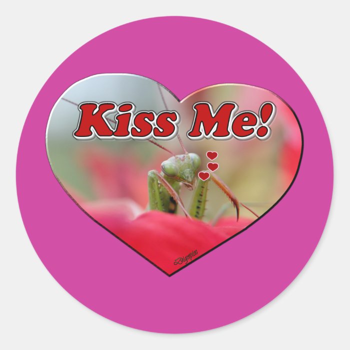 Kiss Me Praying Mantis Round Sticker