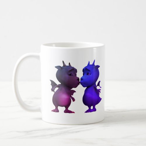 Kiss me Quick Cute Blue  Pink Baby Dragon Coffee Mug